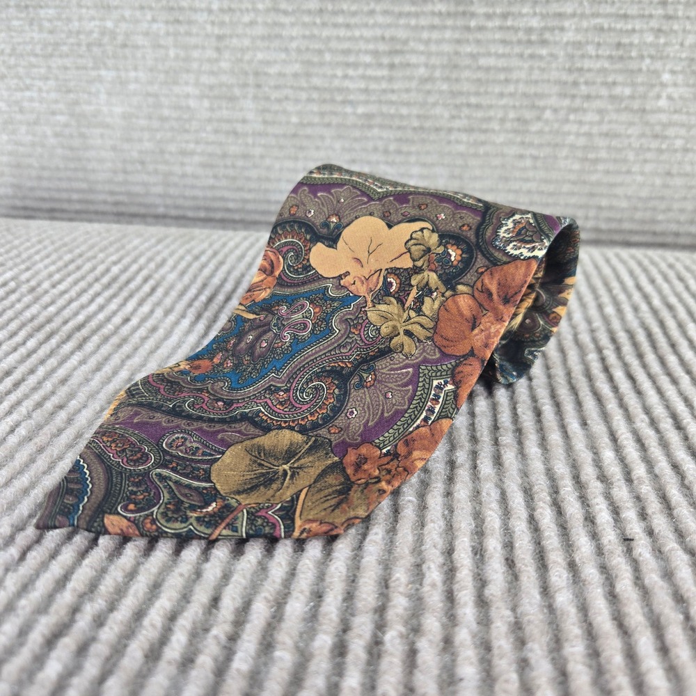 Karl Lagerfeld Mens Multicolor Paisley Floral Silk Classic Neck Tie